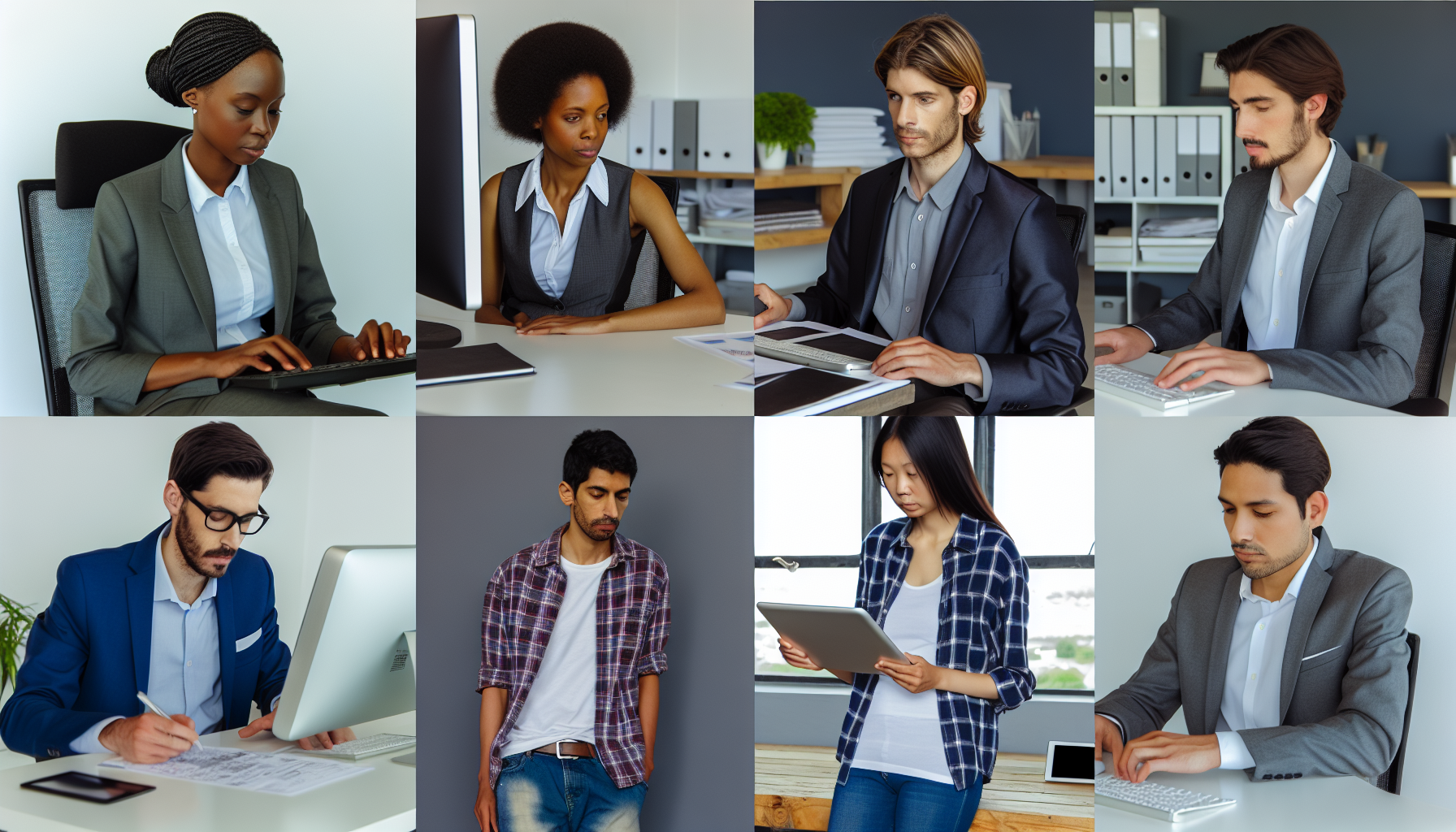 Professionals in both formal and casual attire in an office setting