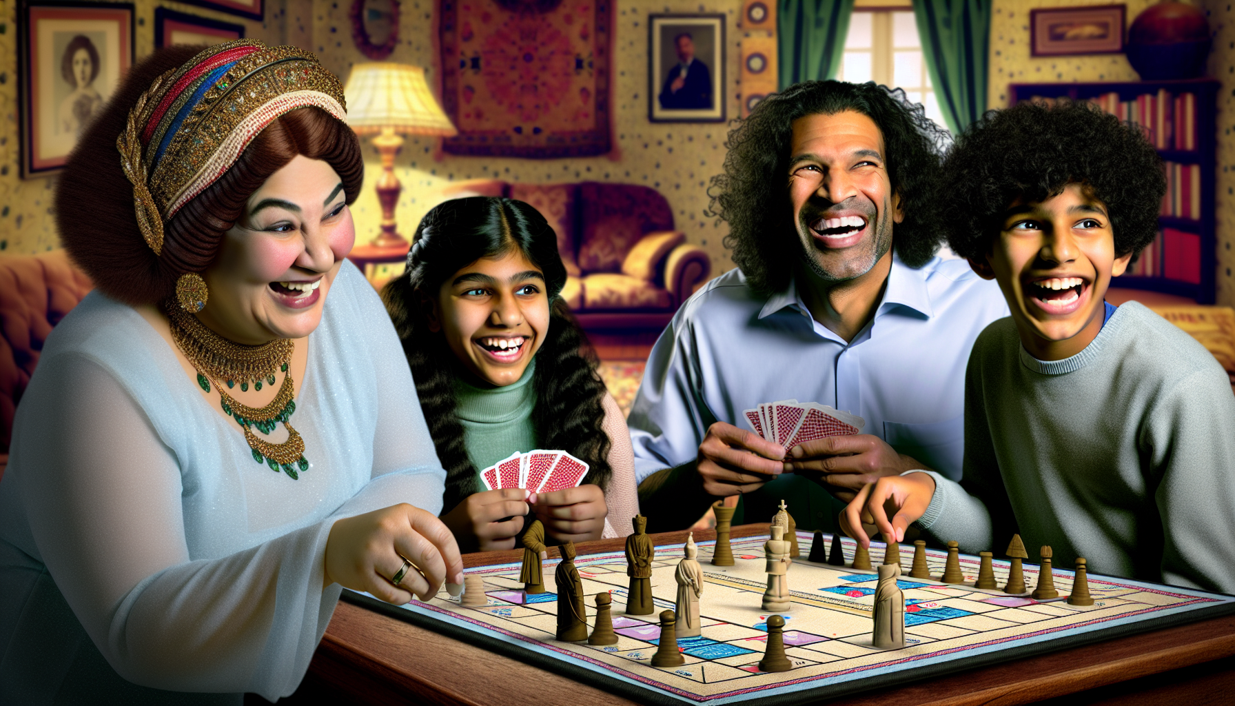 A realistic scene of a family participating in a traditional activity, like a weekly game night, to showcase the strengthening of connections.