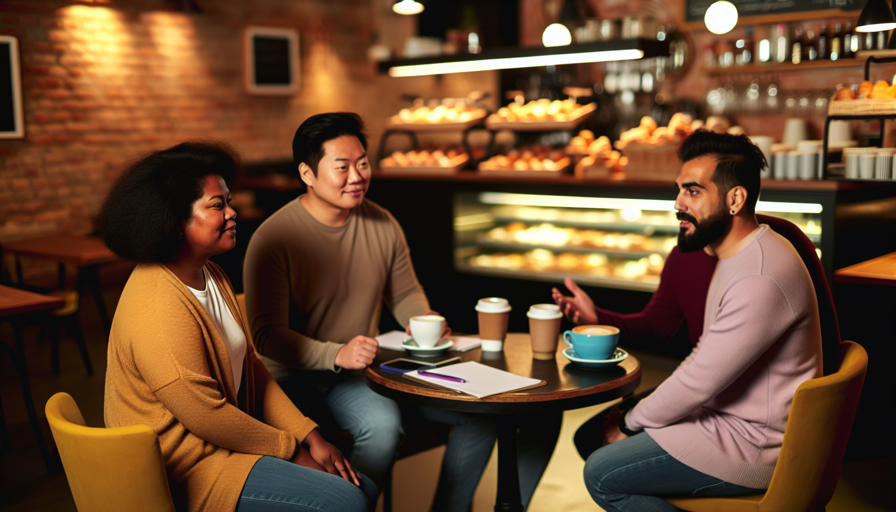Stel bespreekt vertrouwen en communicatie, zittend in een gezellig café