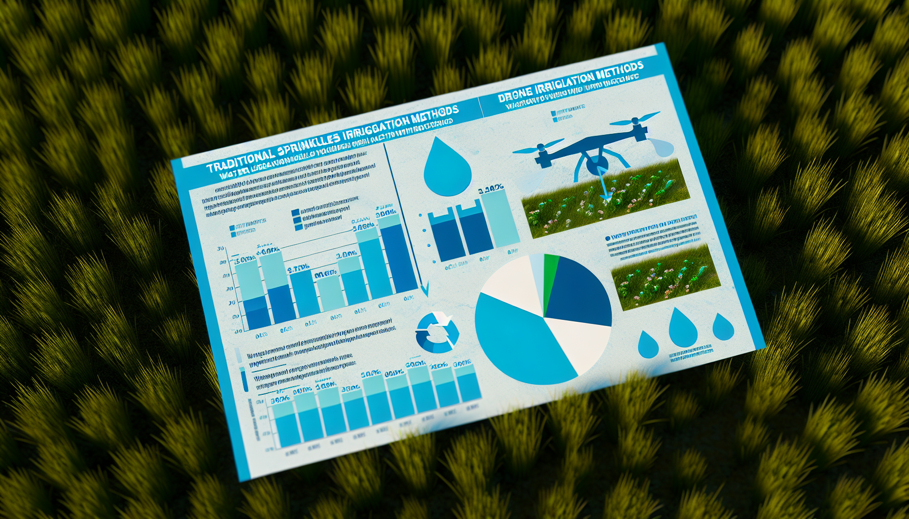 Infográfico comparando o uso de água entre métodos tradicionais de transferência e drones, destacando a eficiência