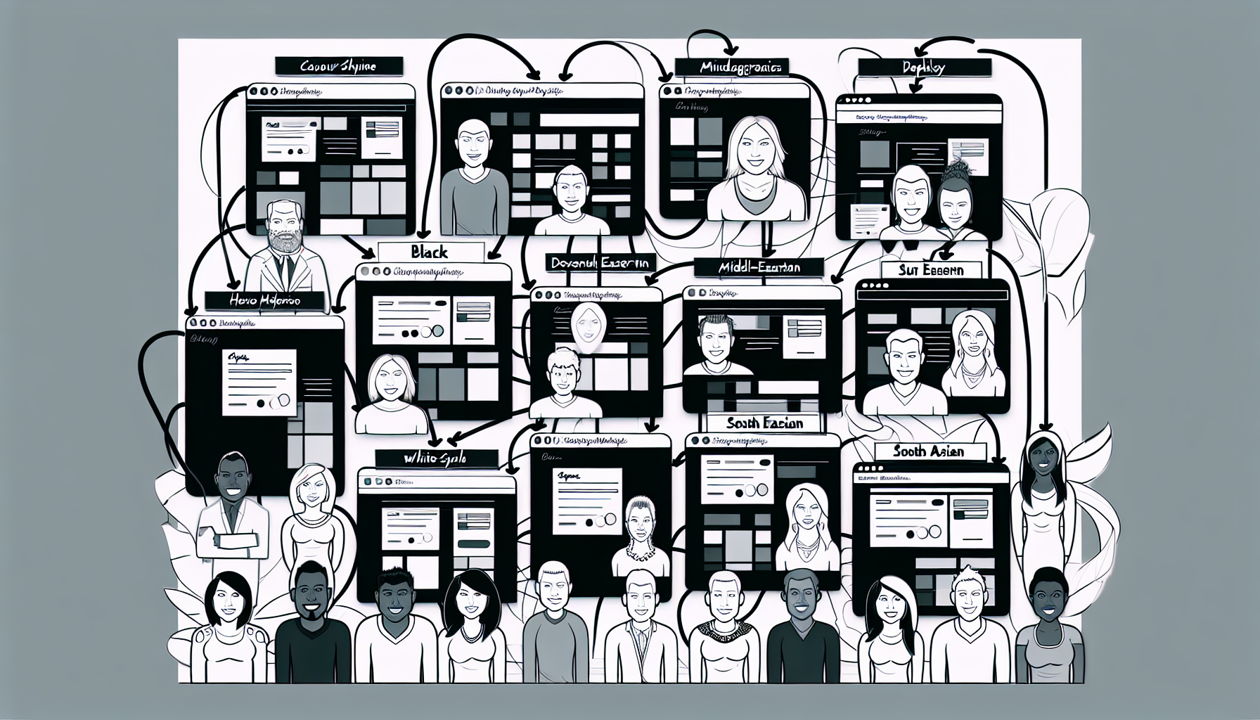 Illustration of diverse web design strategies influenced by different client personas