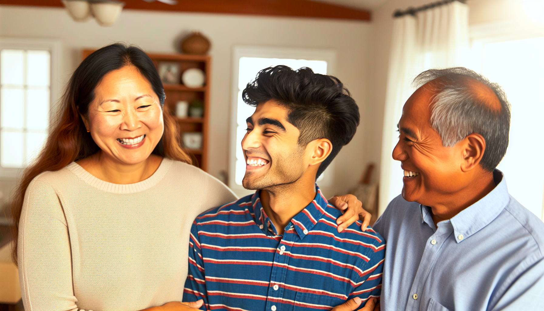 Professional image of a family enjoying a warm, affectionate moment at home