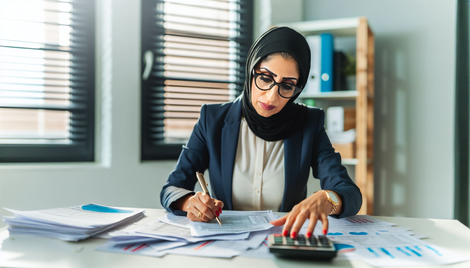 A business owner filling out IRS Form 656 with financial documents spread across a table.