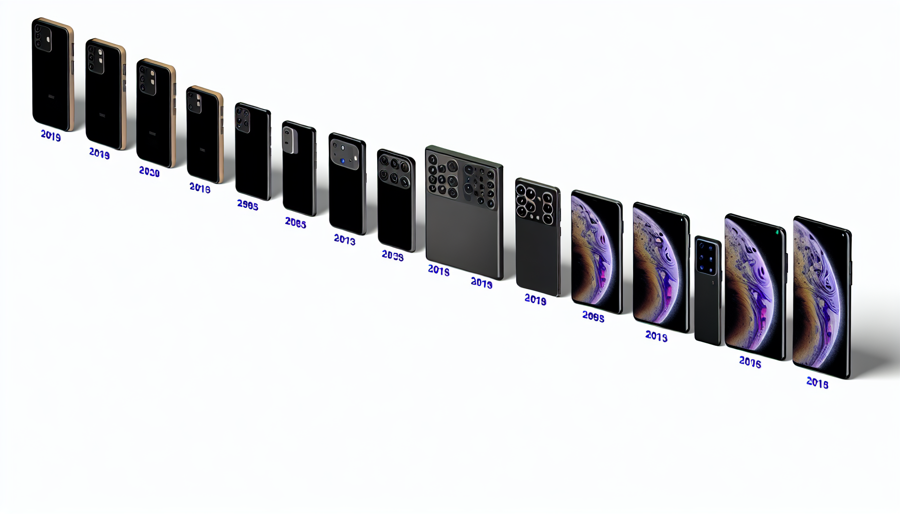 A lineup of various models from 7 to 14, showcasing design changes and innovations