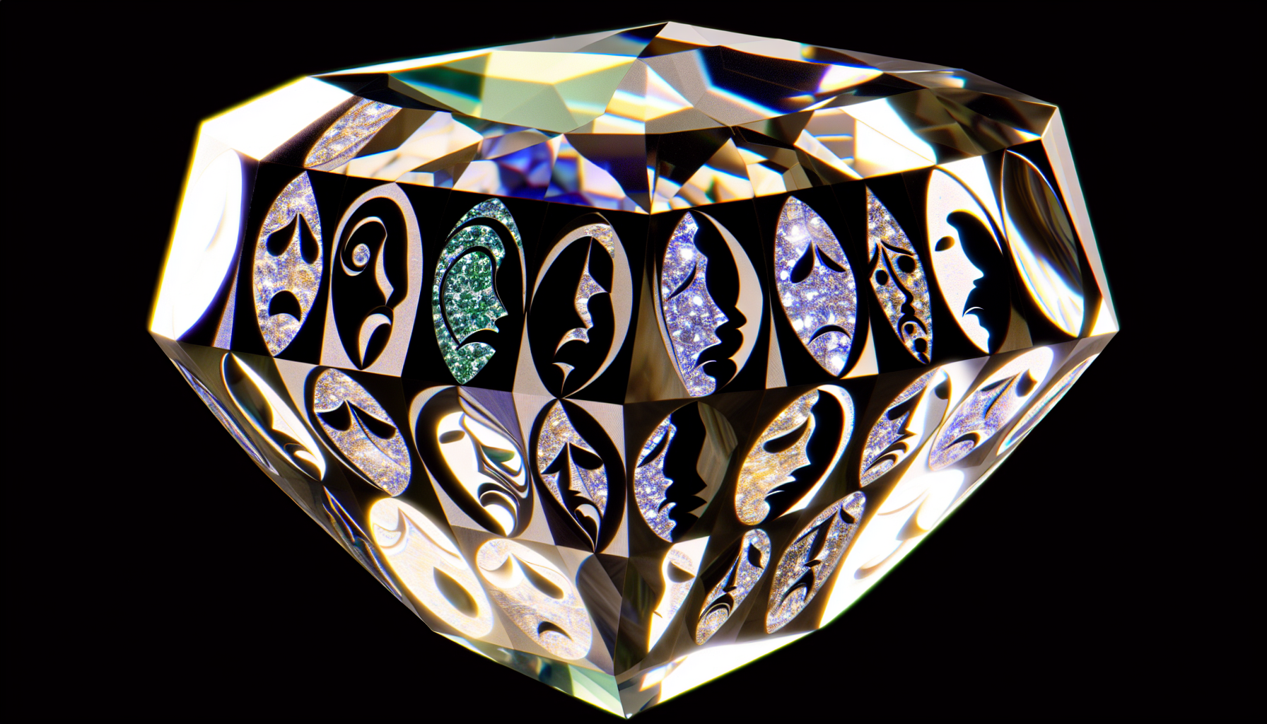 A multifaceted gem with each face representing different emotions and stages, symbolizing the diverse experience of grief from a warriors perspective.