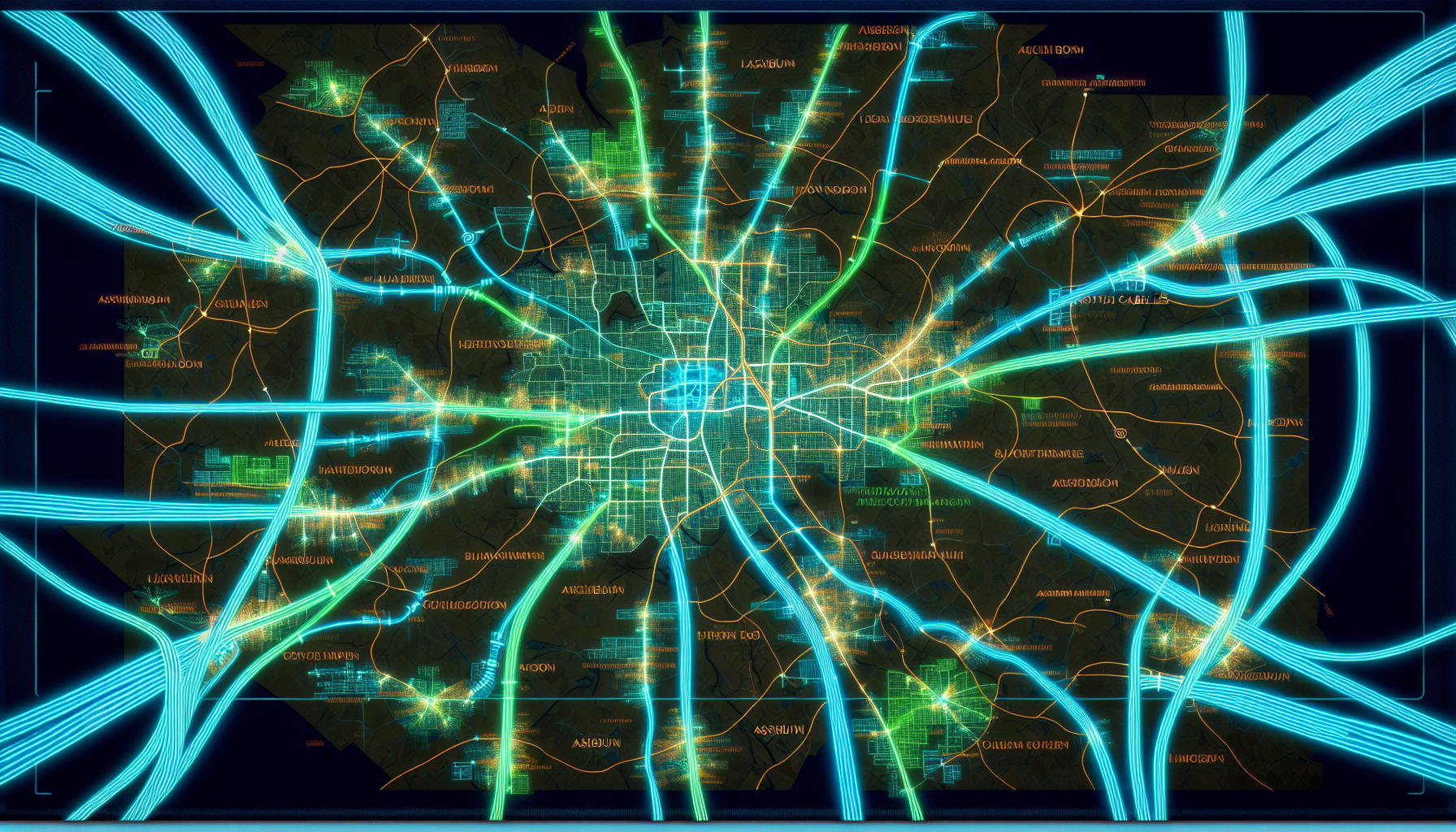 Graphical representation of fiber-optic networks and cables in Ashburn