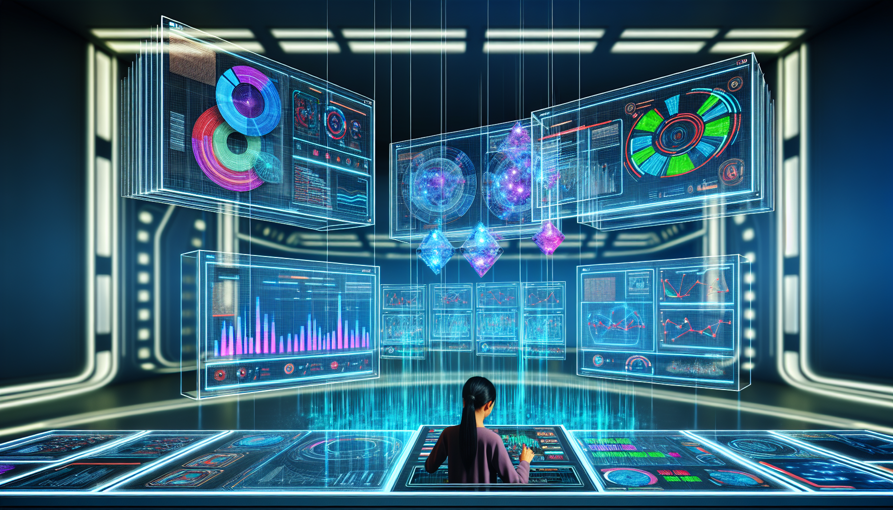 Visual representation of futuristic data analysis on a digital dashboard