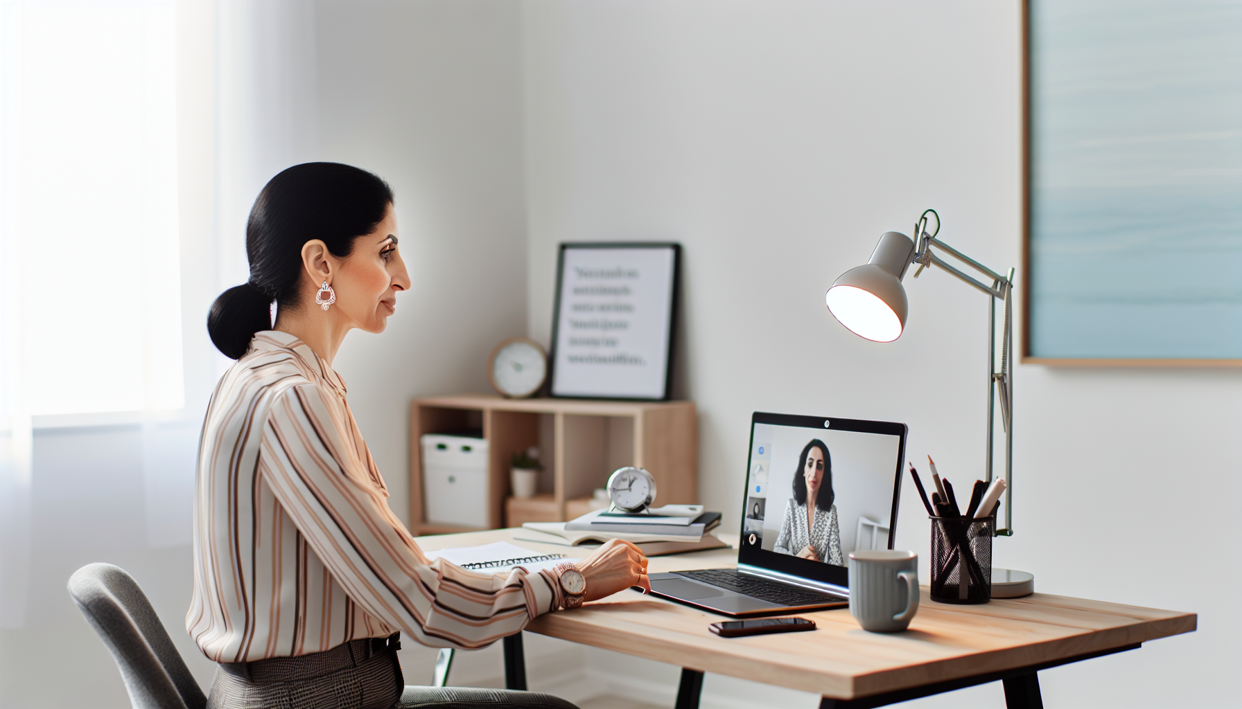 A professional attending an online webinar or taking part in a workshop