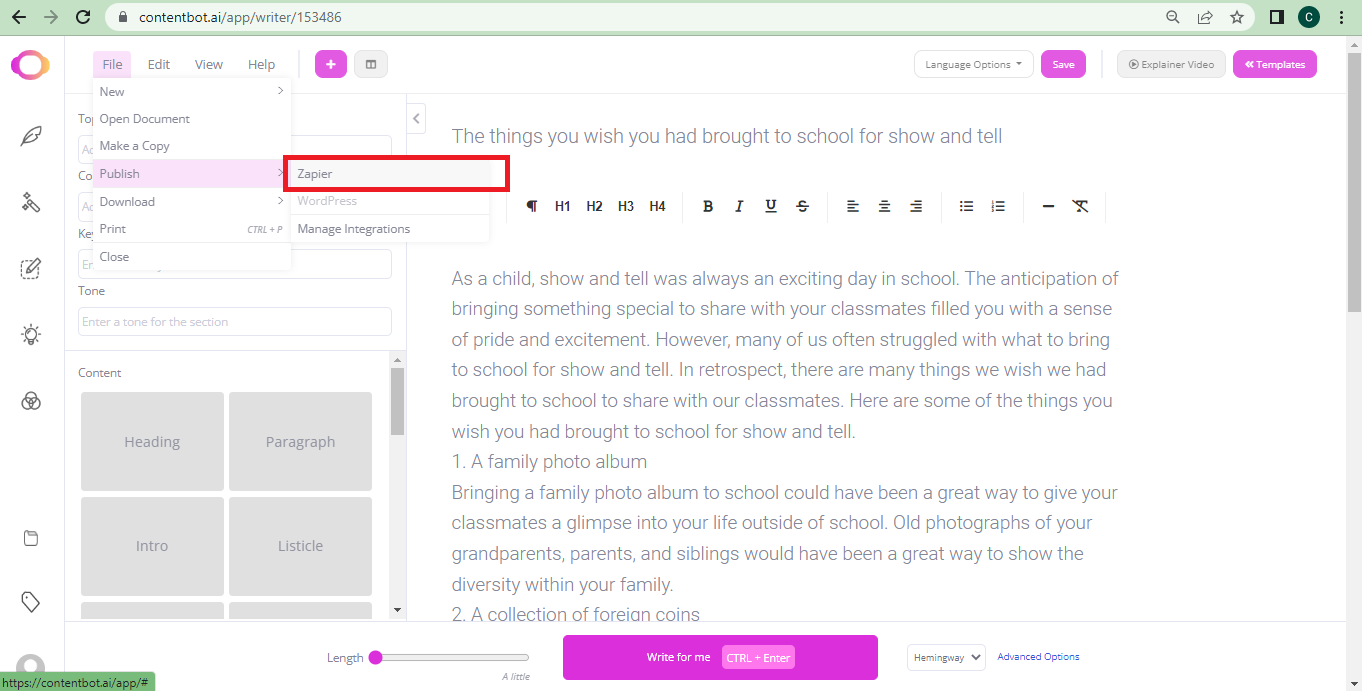 Creating Medium stories from new published documents in ContentBot ...